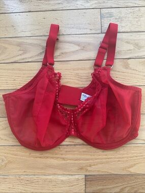 ELOMI Matilda Side Support Red Haute Sheer Convertible Racerback Plunge Bra 38J